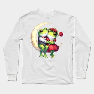 Valentine Frog Couple on Moon Long Sleeve T-Shirt